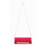 Evening Bag - Pleated Satin w/ Mesh Metal Bar Accent – Fuchsia - BG-92006FU